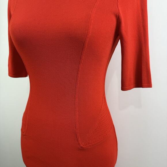 Stefanel Italy Sweater Bodycon Dress XS Burnt Reddish Orange Mesh Back & Sides - Picture 3 of 16